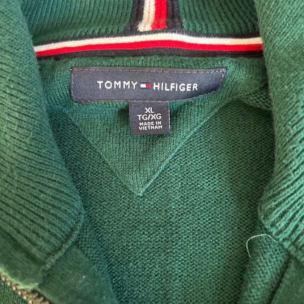 Tommy Hilfiger Quarter Zip Sweater Green Mens XL - Picture 2 of 8